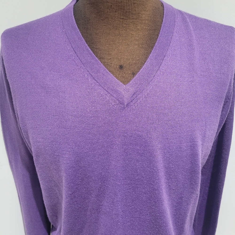 Point Zero Men's Vintage Purple V-Neck Merino Wool Sweater Large Preppy NEW - Picture 4 of 8